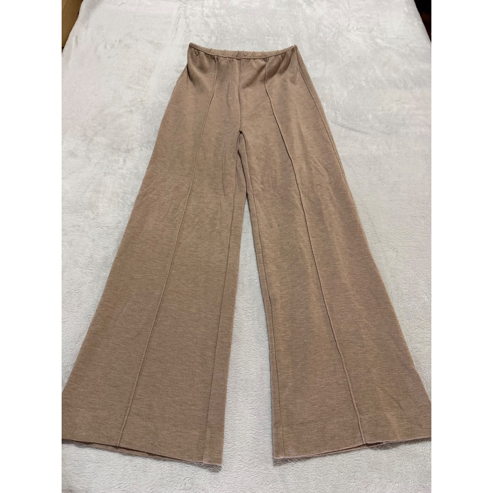 Lou & Grey Womens XS Tan Heathered Wide Leg Pintuck Knit Pants Elastic Waist
